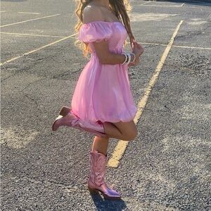 Pink Off-Shoulder Bubble Dress
